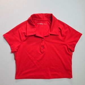 TnAction Aritzia Solid Red Short Sleeve Cropped Athletic Polo Shirt Size Medium
